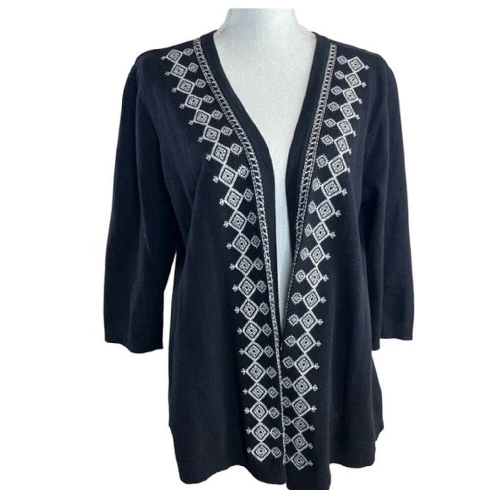 Christopher & Banks Black Vintage Bohemian Casual Embroidered Cardigan Sweater M
